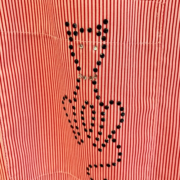 Women’s oversized 3X Collard Cotton, button up, long sleeve blouse. Red/White. - Picture 12 of 16